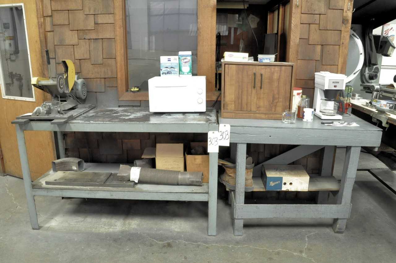 Lot 2 Wooden Benches with Lower Shelf Contents - MACHINING ACCESSORIES & TOOLING