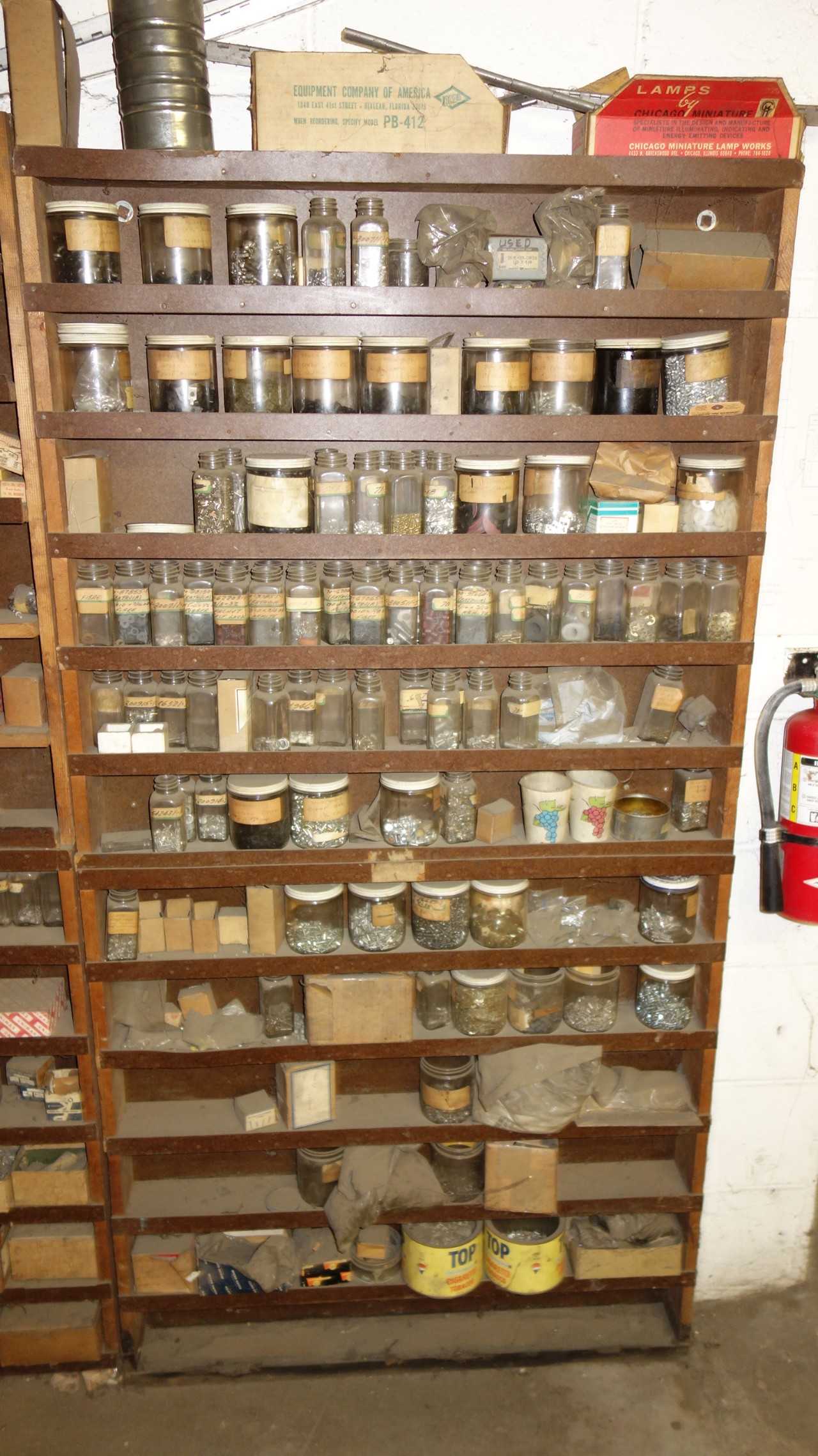 CONTENTS OF 2 SECTIONS OF SHELVING, ASSORTED HARDWARE, BOLTS, NUTS, STUDS