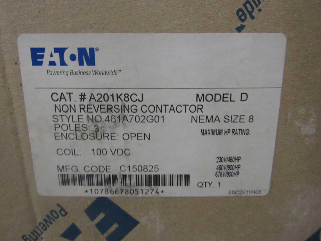 Lot of Quantity 1x A201K8CJ Size 8 Contactor - CONTACTORS