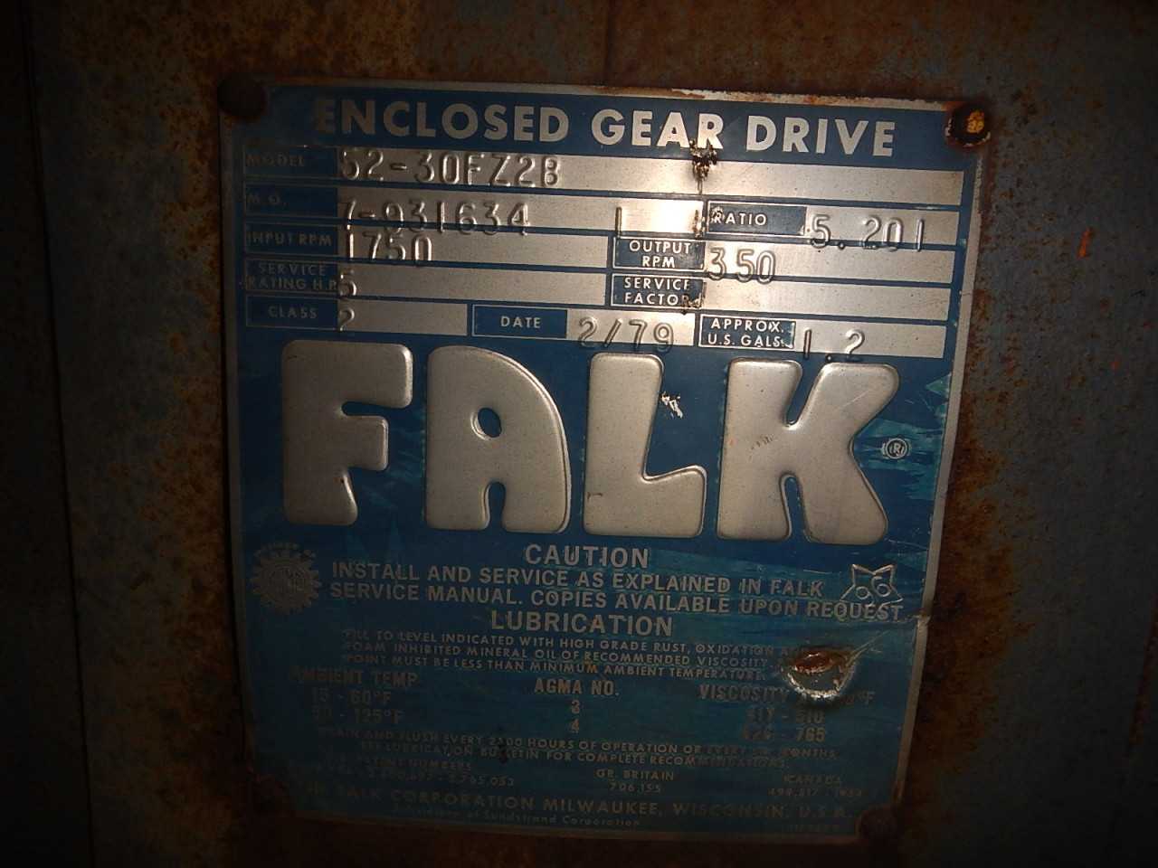 5 HP Falk Gear Reducer Model 52-30FZ2B - GEAR REDUCERS