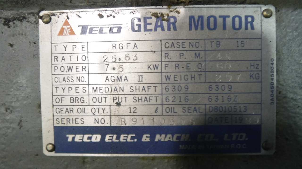 New 10 HP 45 RPM 256T Frame Teco Gear Motor Model RGFA - ELECTRIC MOTORS
