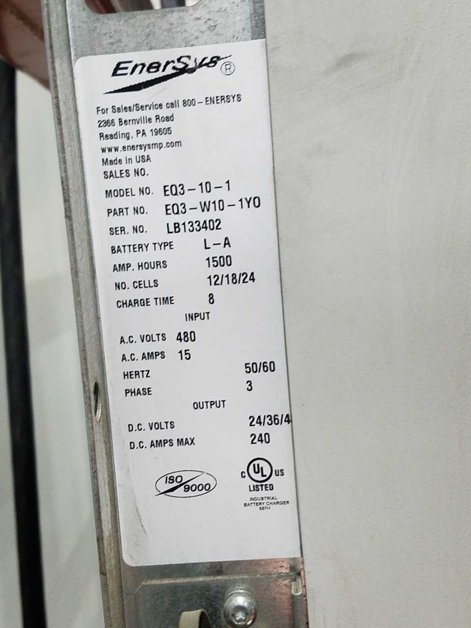 2012 Enersys EQ3-W10-1YO charger Joplin MO - ELECTRICAL COMPONENTS