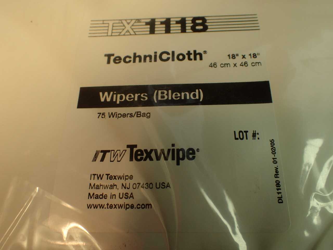 TX1118 TechniCloth 18" x 18" Cellulose and Polyester Cleanroom Wiper 75/Bag New! - INDUSTRIAL PARTS