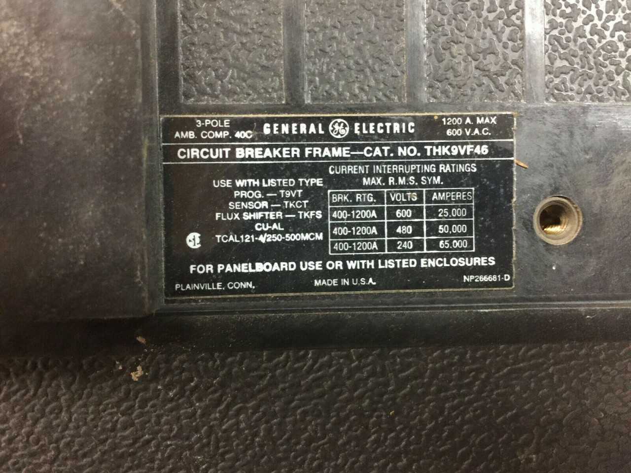 USED GE 800 AMP 3 POLE 600 VAC BREAKER WITH TKCD DRAWOUT SUBSTRUCTURE THK9VF46 - MISCELLANEOUS