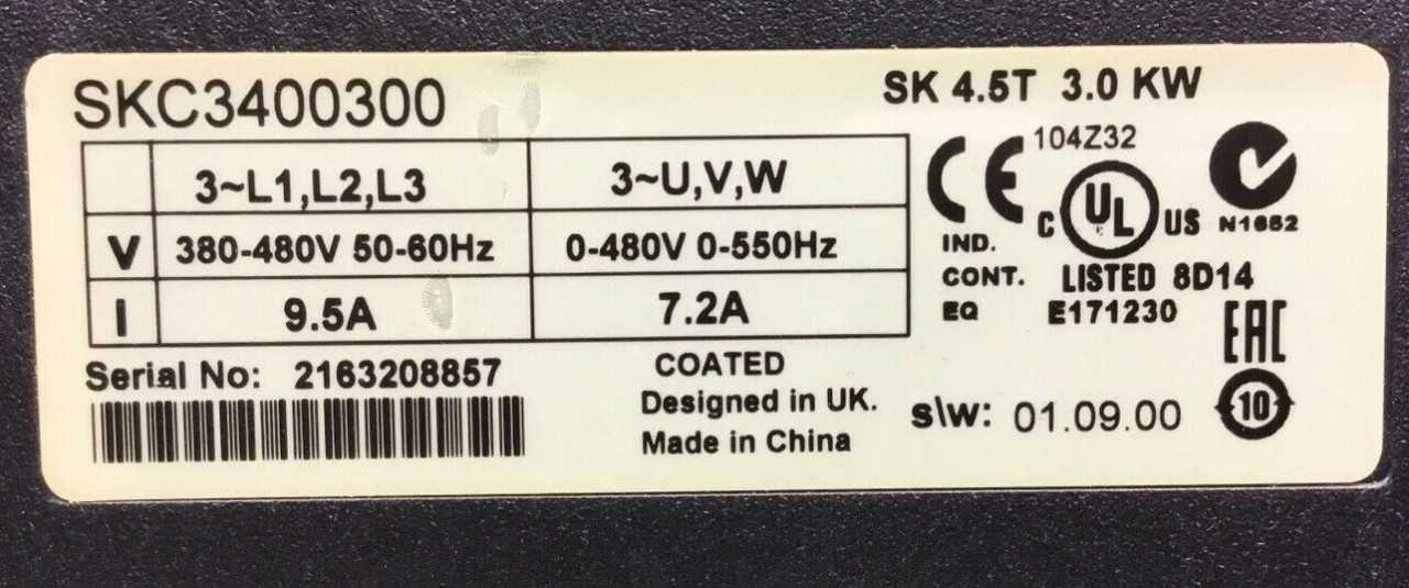 Emerson. SKC3400300 SK 4.5T 3.0kW 480V 9.5 Amp 3PH AC Drive "Pulled from Working Machinery and Bench Tested" - MOTOR DRIVES