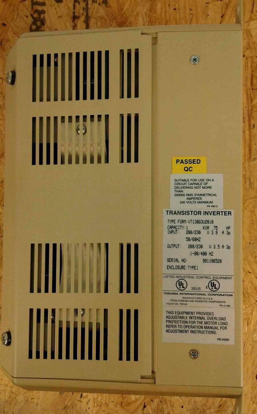 Toshiba VT130G3U2010 INPUT 208/230 50/60 HZ OUTPUT 208/230 1-80/400 HZ - New - Open Box Item - MOTOR DRIVES