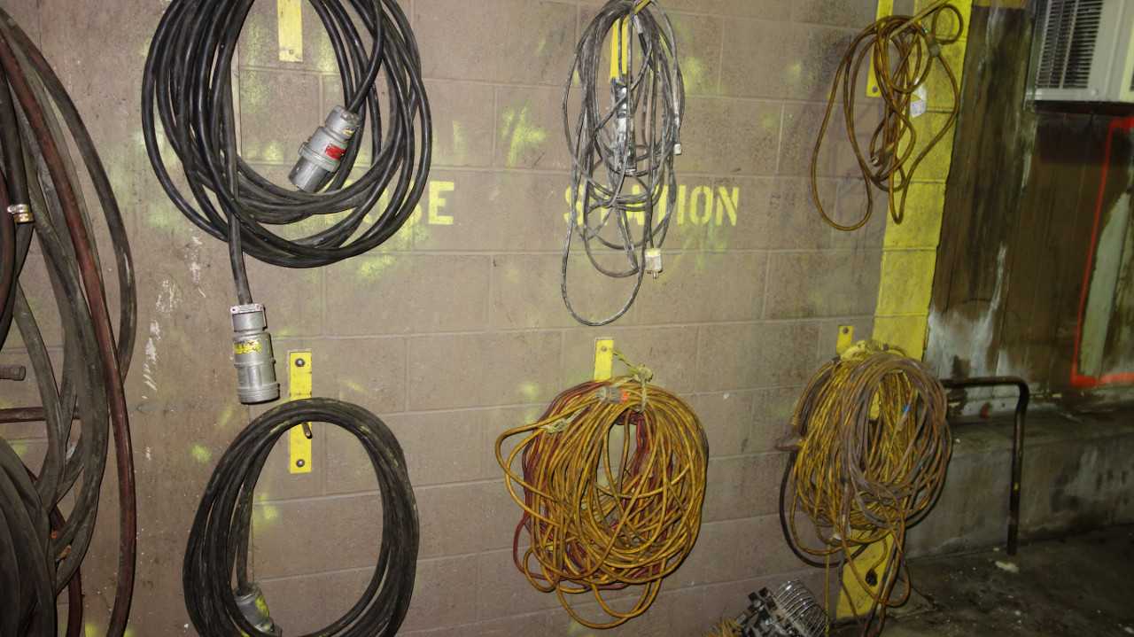 CONTENTS OF WALL SECTION, ASSORTED CABLES - ELECTRICAL COMPONENTS