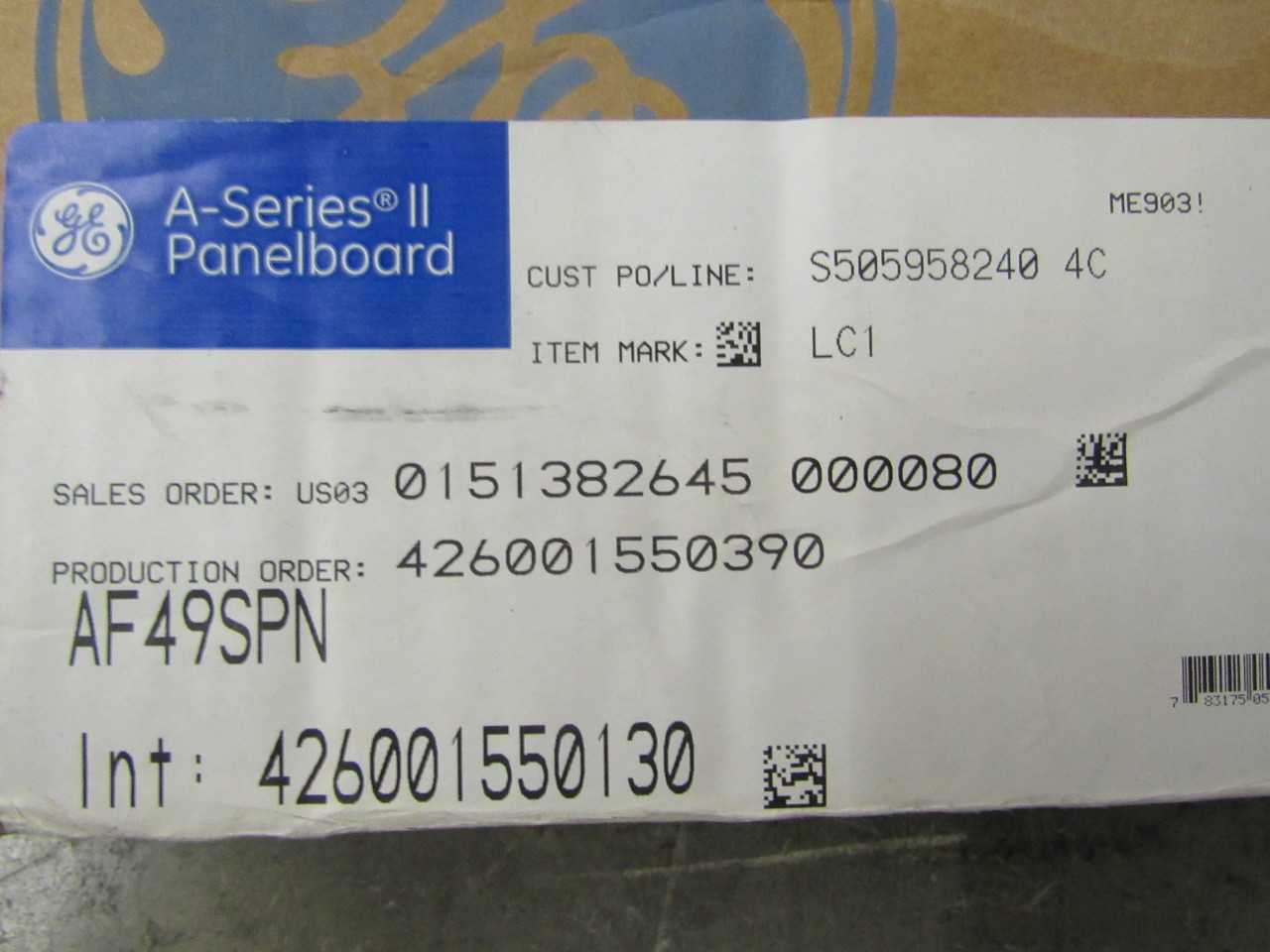 Quantity of 1x AF49SPN Electrical Panel/Loadcenter/Switchboards - ELECTRICAL COMPONENTS Quantity of 1x AF49SPN Electrical Panel/Loadcenter/Switchboards - ELECTRICAL COMPONENTS