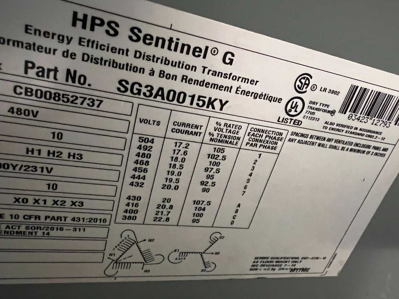 2X HPS 480V 400Y/231V 3PH TRANSFORMERS - CONTROL TRANSFORMERS