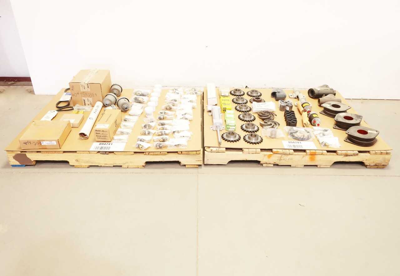 2 PALLETS OF ASSORTED SPROCKETS, IMPELLERS, CYLINDERS, VALVE PACKING, V-BELTS - VALVES