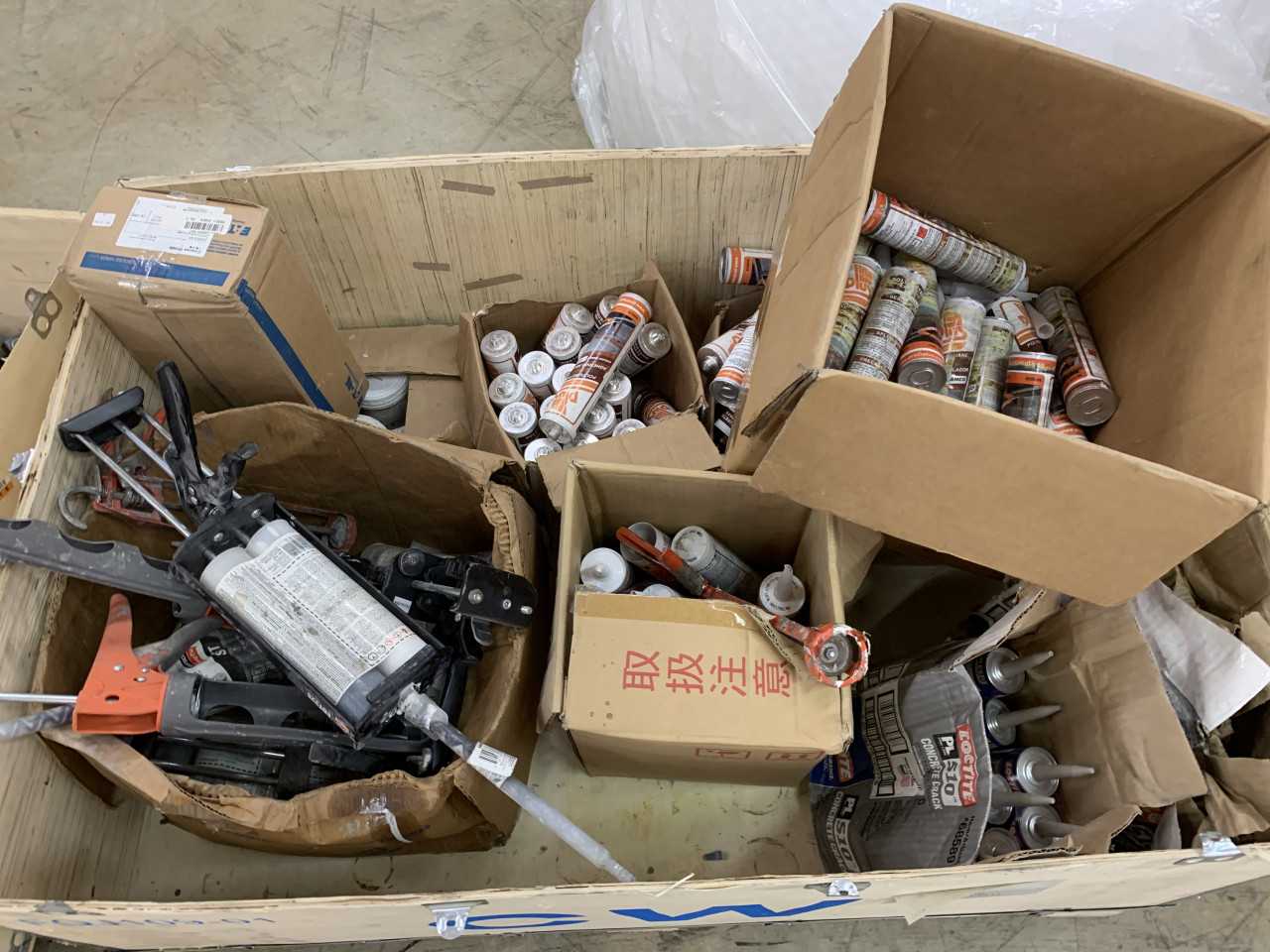 CRATE OF CONCRETE SEALANT LOCTITE ETC. - INDUSTRIAL PARTS