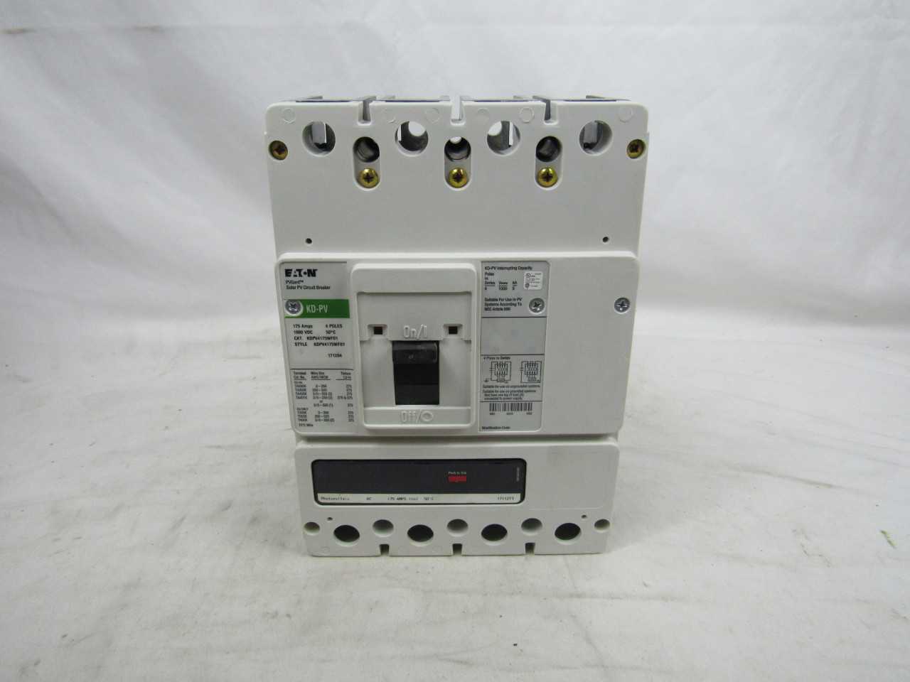 Lot of Qty 1x Eaton Used KDPV4175WF01 MCCB KD 4P 175A 1000VDC - INDUSTRIAL PARTS Lot of Qty 1x Eaton Used KDPV4175WF01 MCCB KD 4P 175A 1000VDC - INDUSTRIAL PARTS