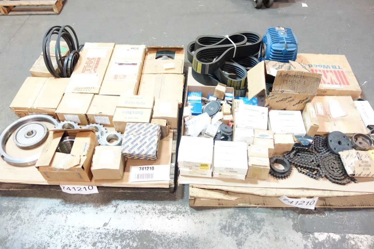 2 PALLETS OF ASSORTED SPROCKETS, ROLLER CHAIN, BELTS, BEARING-SKF, DODGE, THK - BEARINGS 2 PALLETS OF ASSORTED SPROCKETS, ROLLER CHAIN, BELTS, BEARING-SKF, DODGE, THK - BEARINGS
