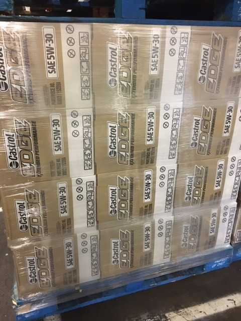 TRUCK LOAD OF ASSORTED CASTROL MOTOR OIL - PALLET JACKS