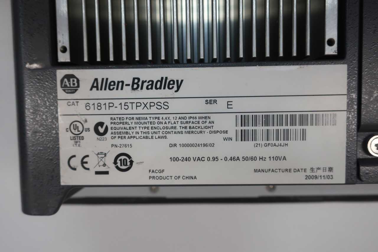 ALLEN BRADLEY 6181P-15TPXPSS OPERATOR INTERFACE PANEL 100-240V-AC SER E - HMIS & DISPLAYS