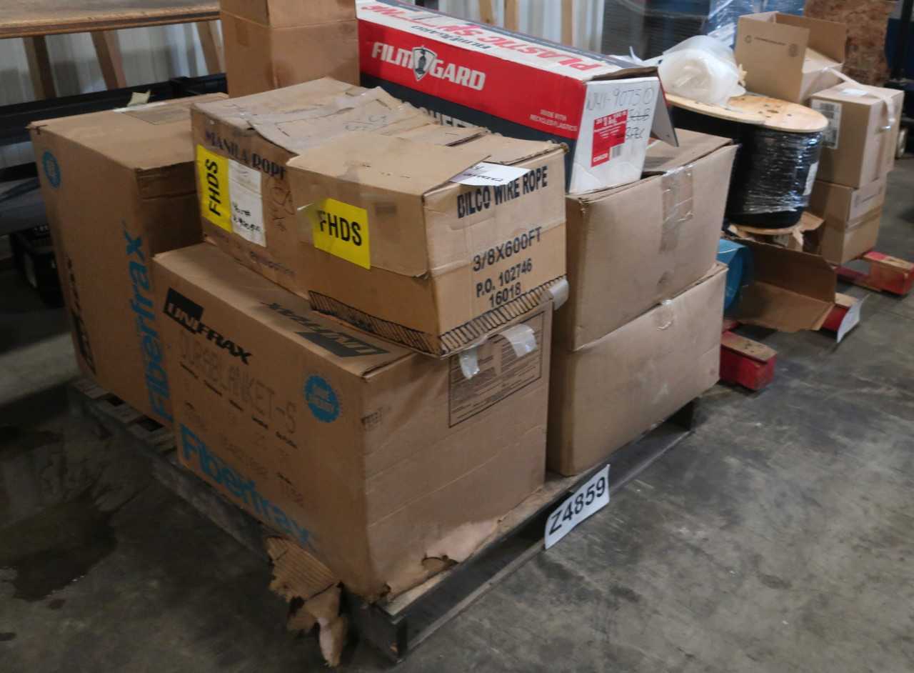 2 PALLETS OF ASSORTED ROPE PLASTIC HOSES PLASTIC SHEETING - MISCELLANEOUS