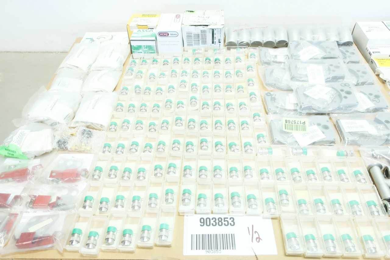 2 PALLETS OF ASSORTED PIPE ELBOWS, PIPE FITTINGS, VALVE ACTUATOR MOUNTING KITS, NEEDLE VALVES, SOLENOID VALVES, VALVE REPAIR KITS, PIPE PLUGS - VALVES
