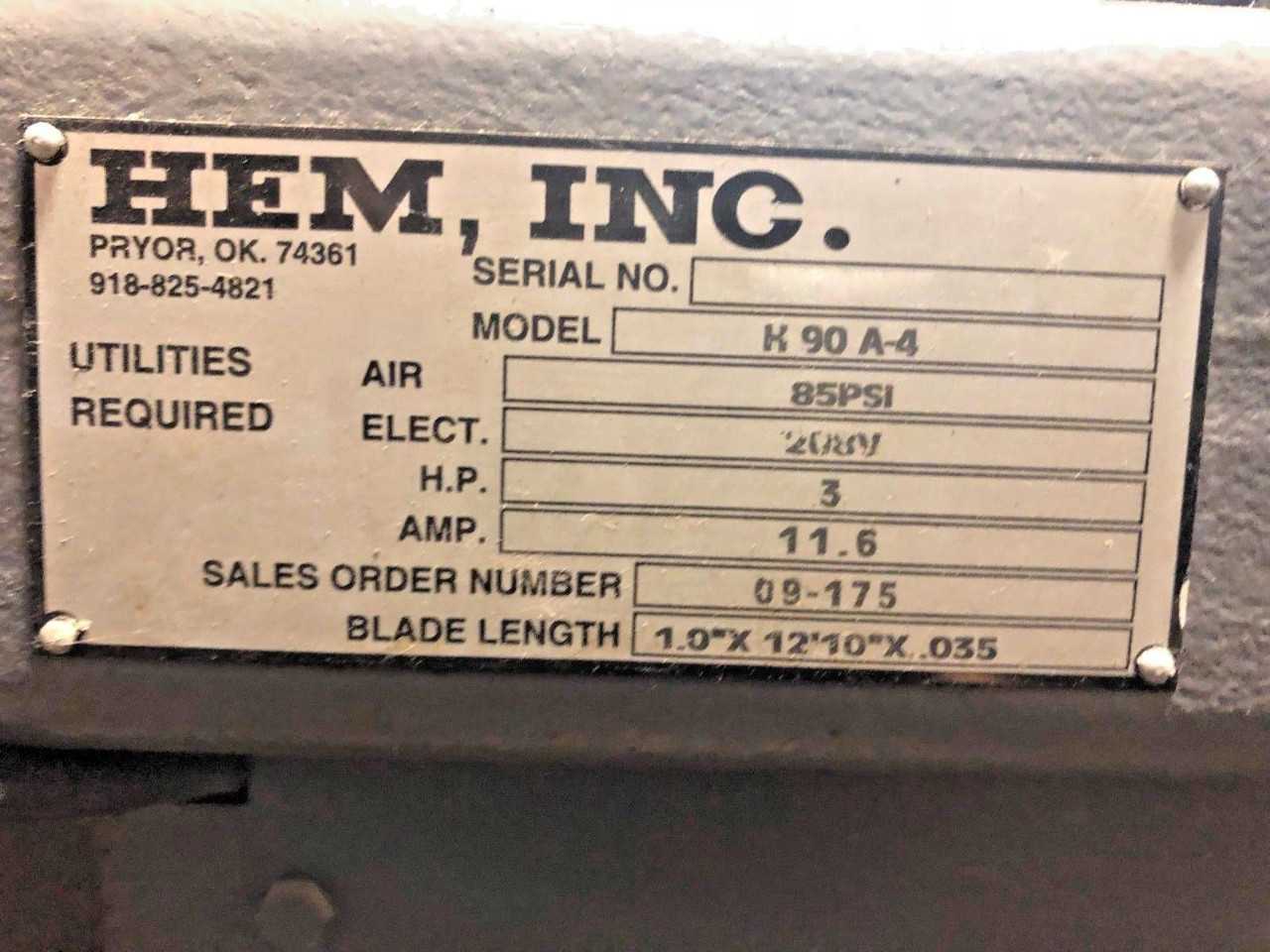 Hem 12.75" x 12.75" Horizontal Band Saw H90A-4, YEAR 2012 - HORIZONTAL BAND SAWS