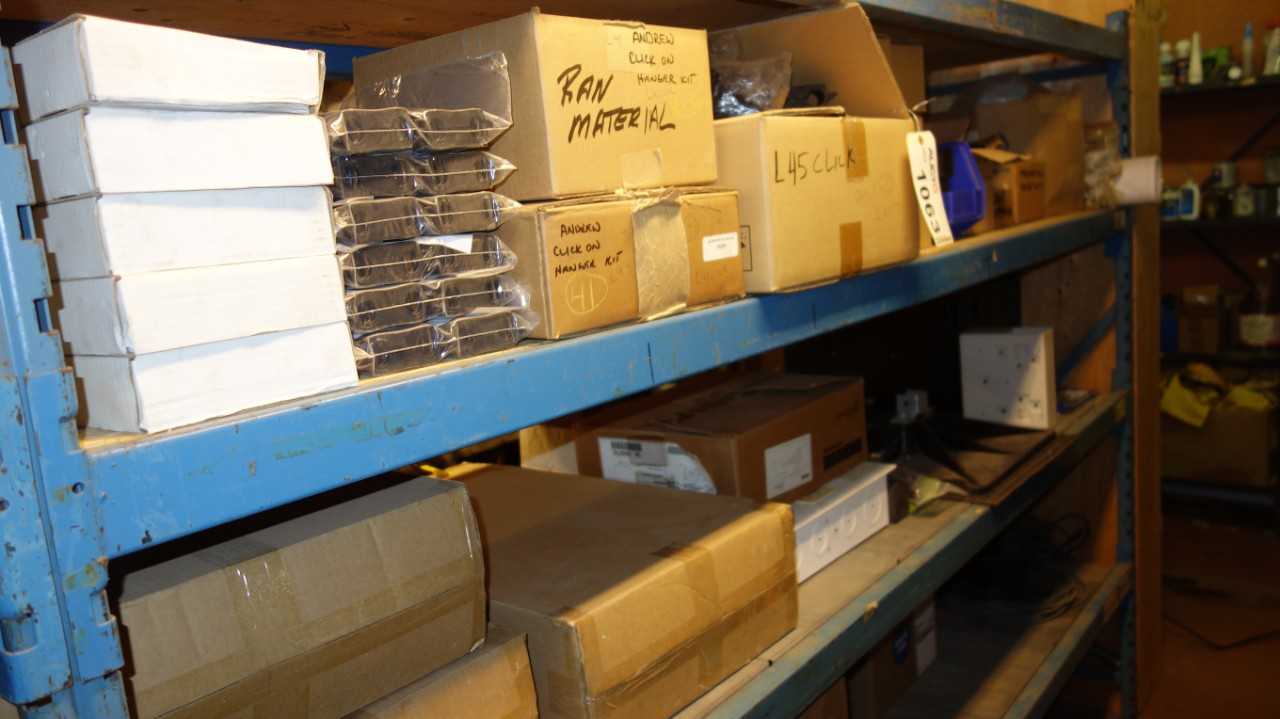 CONTENTS OF 2 SHELVES, ASSORTED ELECTRIC COMMUNICATION KITS, DISTRIBUTION BOXEs - ELECTRICAL COMPONENTS
