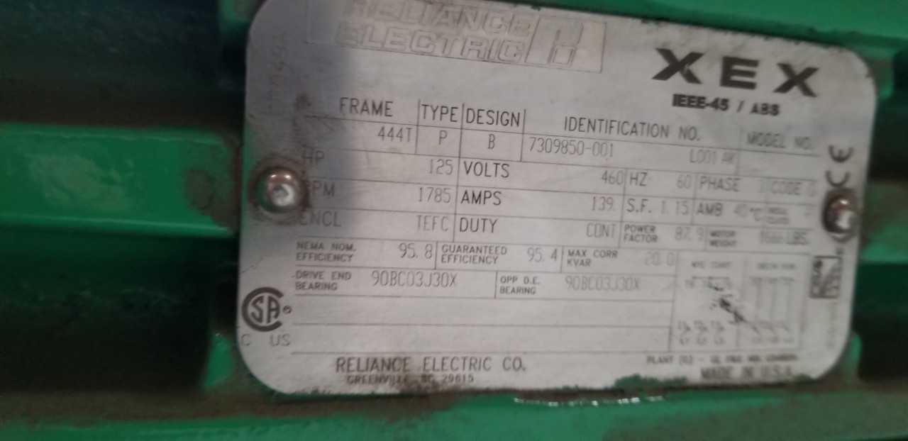 125 HP 1800 RPM 444T Frame Reliance Motor Rebuilt - ELECTRIC MOTORS