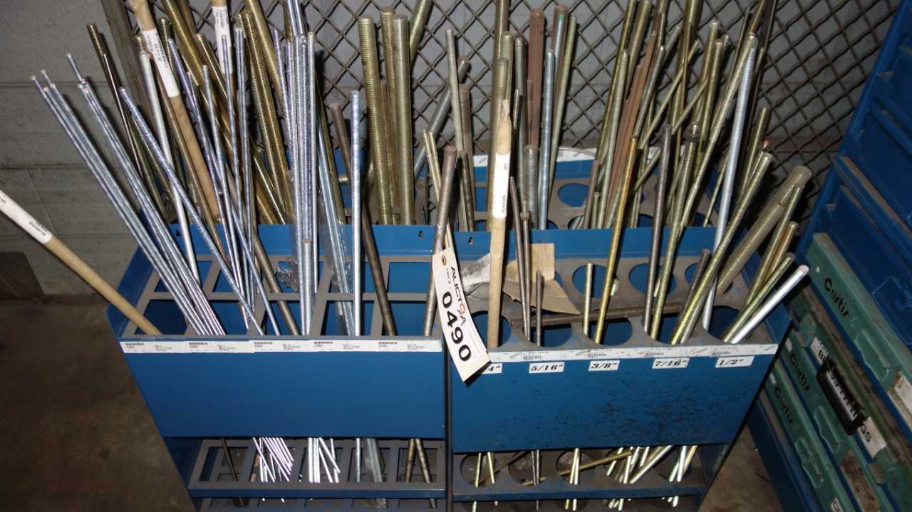 LOT OF 4 RACKING OF ASSORTED THREADED ROD - INDUSTRIAL PARTS