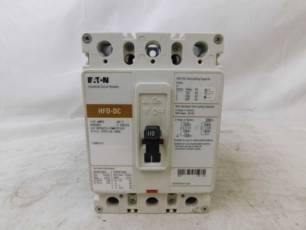 (1) Eaton HFDDC3110WF01Y31 MCCB HFD 3P 110A 600VAC 50/60Hz - CIRCUIT BREAKERS