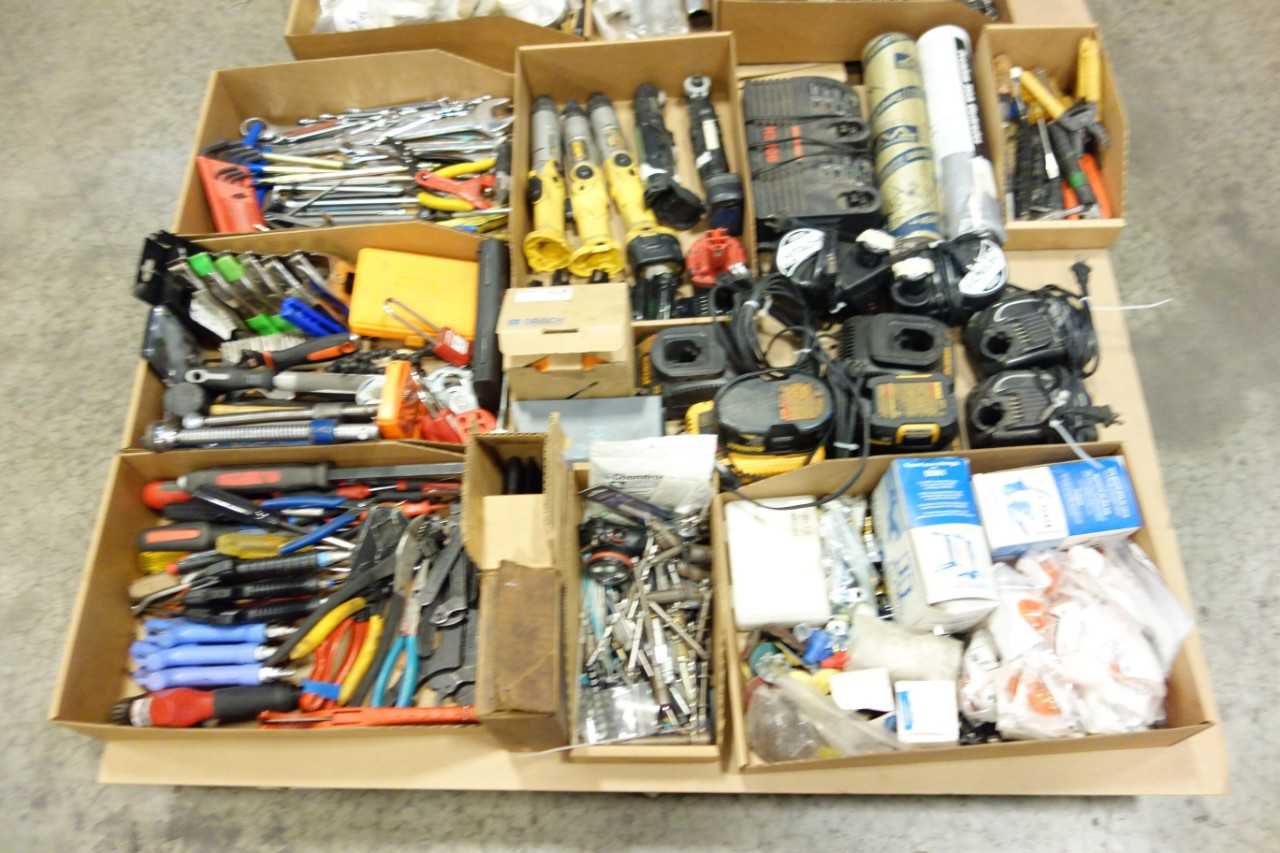 2 PALLETS OF ASSORTED TOOLS AND MISCELLANEOUS SURPLUS - HAND TOOLS