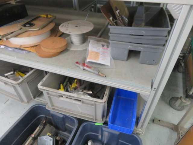 Aluminum Table on wheels and contents - MISCELLANEOUS