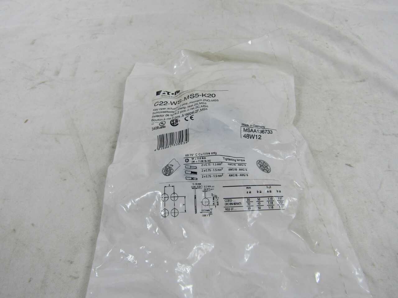 Quantity of 45x C22-WS-MS5-K20 Selector Switches - ELECTRICAL COMPONENTS Quantity of 45x C22-WS-MS5-K20 Selector Switches - ELECTRICAL COMPONENTS