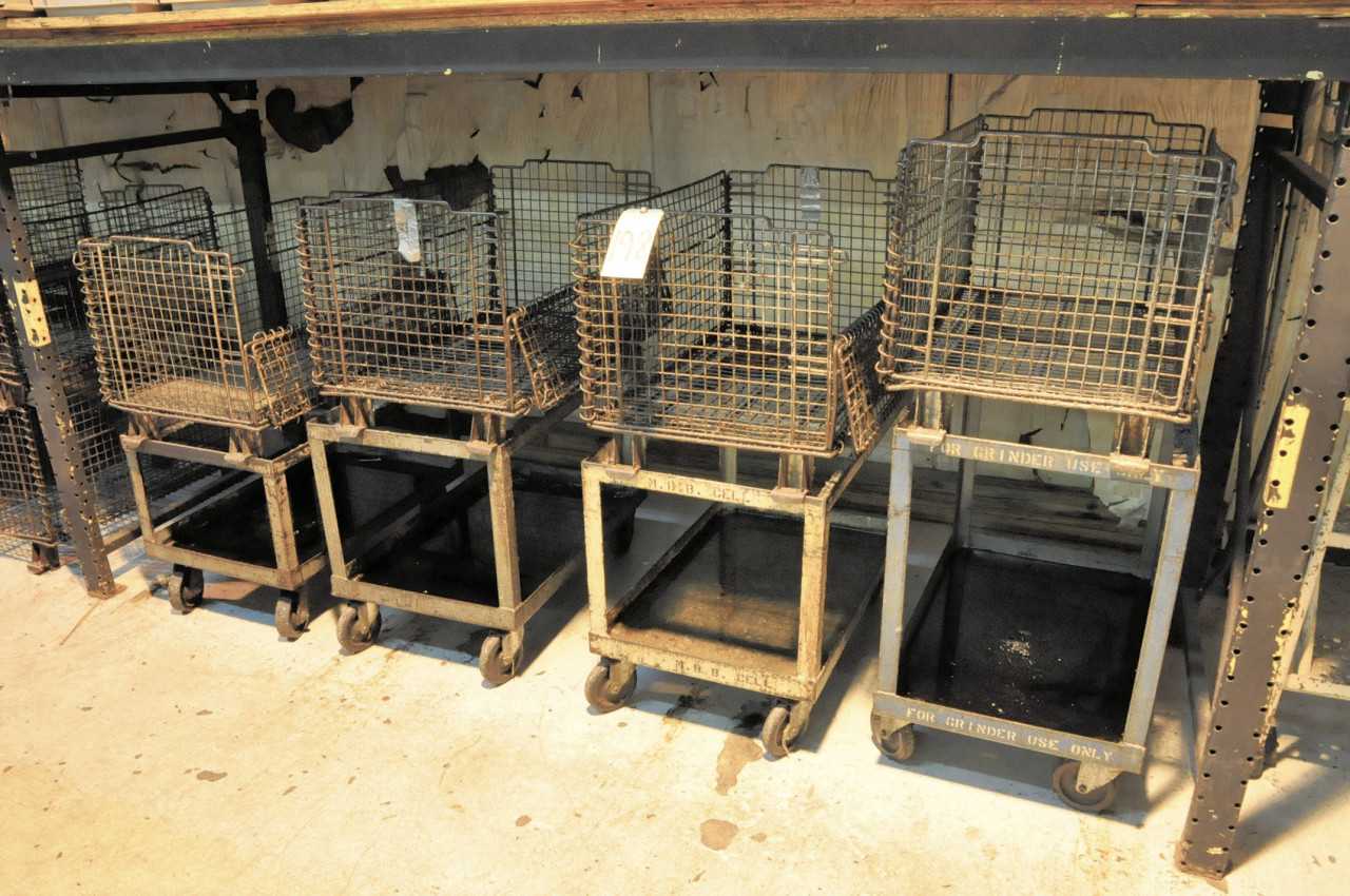 Lot-(4) Wire Baskets with Carts Under (1) Section Pallet Rack - ROLLING CARTS