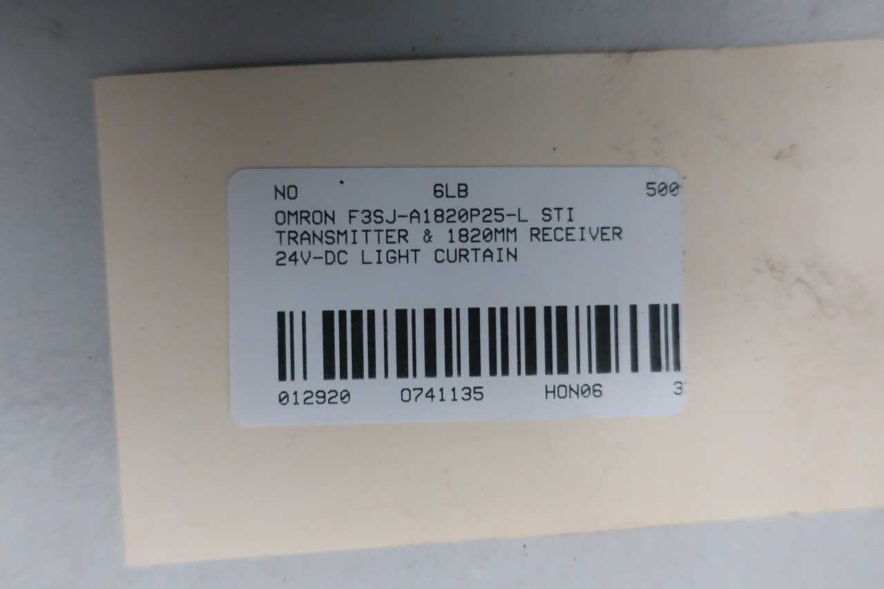 OMRON F3SJ A1820P25 L F3SJ A1820P25 D STI TRANSMITTER 1820MM RECEIVER 24V DC LIGHT CURTAIN - INSTRUMENTATION