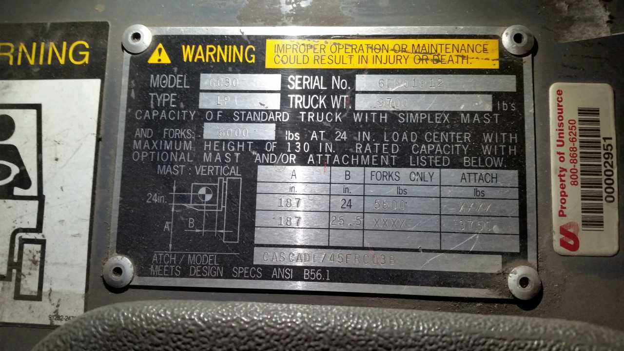 1998 Caterpillar GC30 LP sitdown counterbalancewith 50" roll clamp, St. Louis, MO - FORKLIFTS