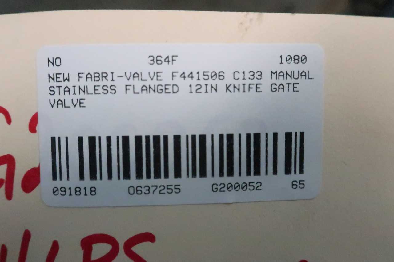 NEW FABRI-VALVE FV-1444 FV-1445 MANUAL STAINLESS FLANGED 12IN KNIFE GATE VALVE - KNIFE GATE VALVE