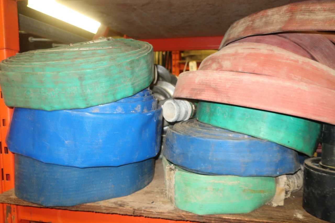 CONTENTS OF SHELF SECTION, ASSORTED WATER HOSES - ELECTRIC POWER TOOLS
