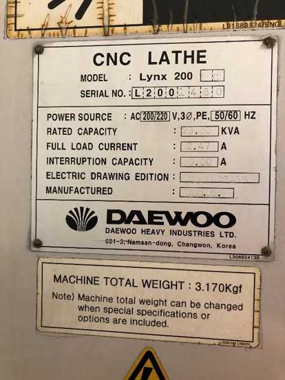 DAEWOO LYNX 200L CNC LATHE - CNC LATHES