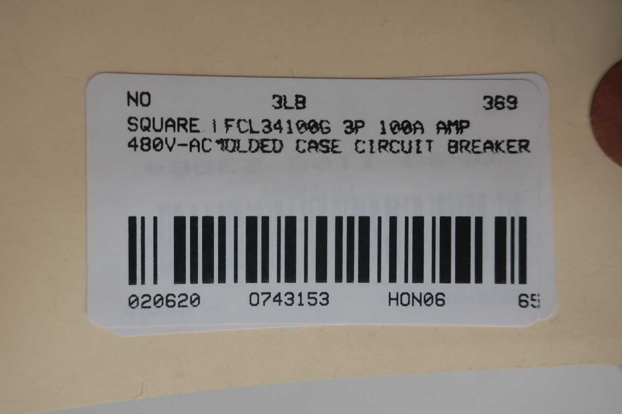 SQUARE D FCL34100G MOLDED CASE CIRCUIT BREAKER 3P 100A AMP 480V-AC - CIRCUIT BREAKERS