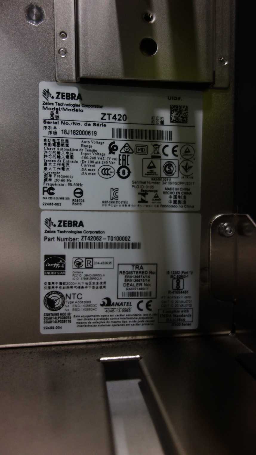 ZEBRA ZT420 INDUSTRIAL THERMAL BARCODE LABEL PRINTER - PACKAGING