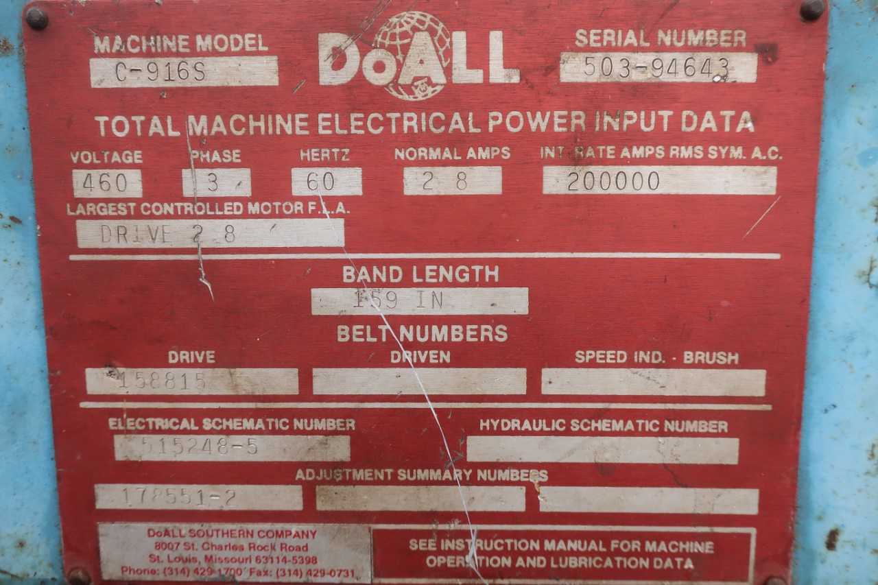 DOALL C-916S HORIZONTAL BAND SAW - METAL SAWS