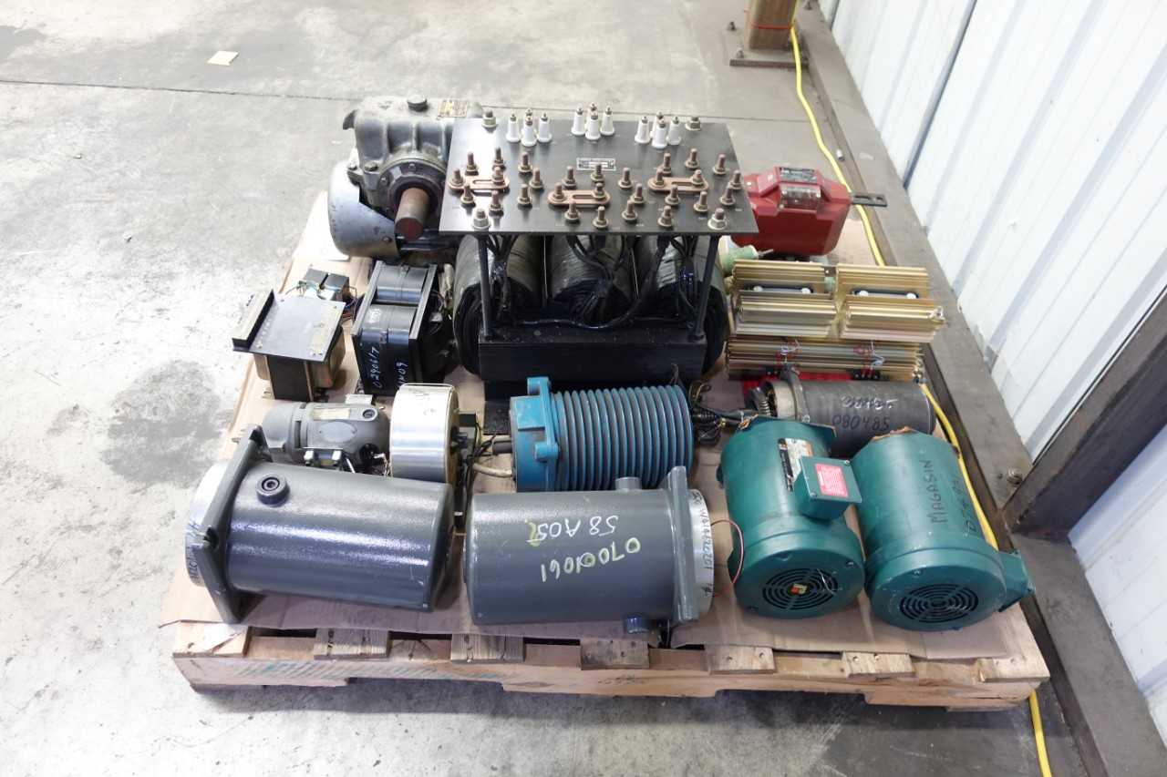 PALLET OF ASSORTED TRANSFORMERS AND MOTORS, PARTS ONLY - CONTROL TRANSFORMERS