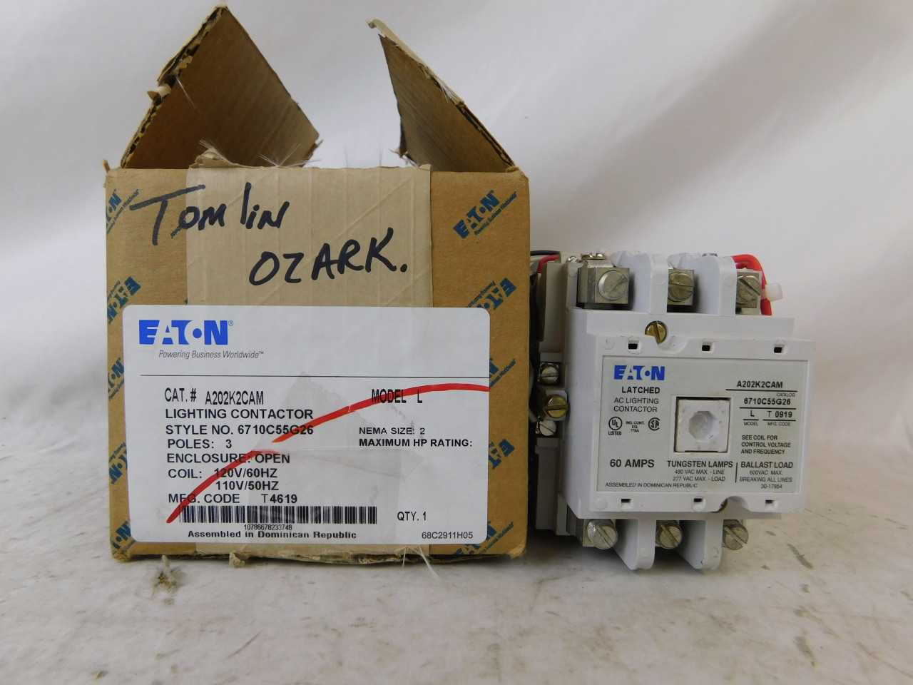 Quantity of 1 Used Eaton A202K2CAM Lighting Contactor Magnetically Held 3P 60A 120V - CONTACTORS