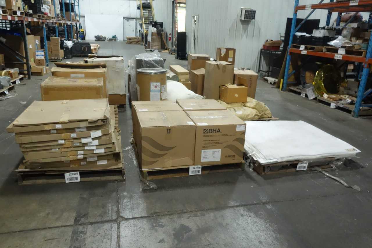 9 PALLETS OF ASSORTED FILTER ELEMENTS, FILTER BAGS, STRAINERS, GASKET MATERIAL, DURA BLANKETS, DESICCANT AND ACTIVATED ALUMINA - PNEUMATIC FILTER ELEMENTS