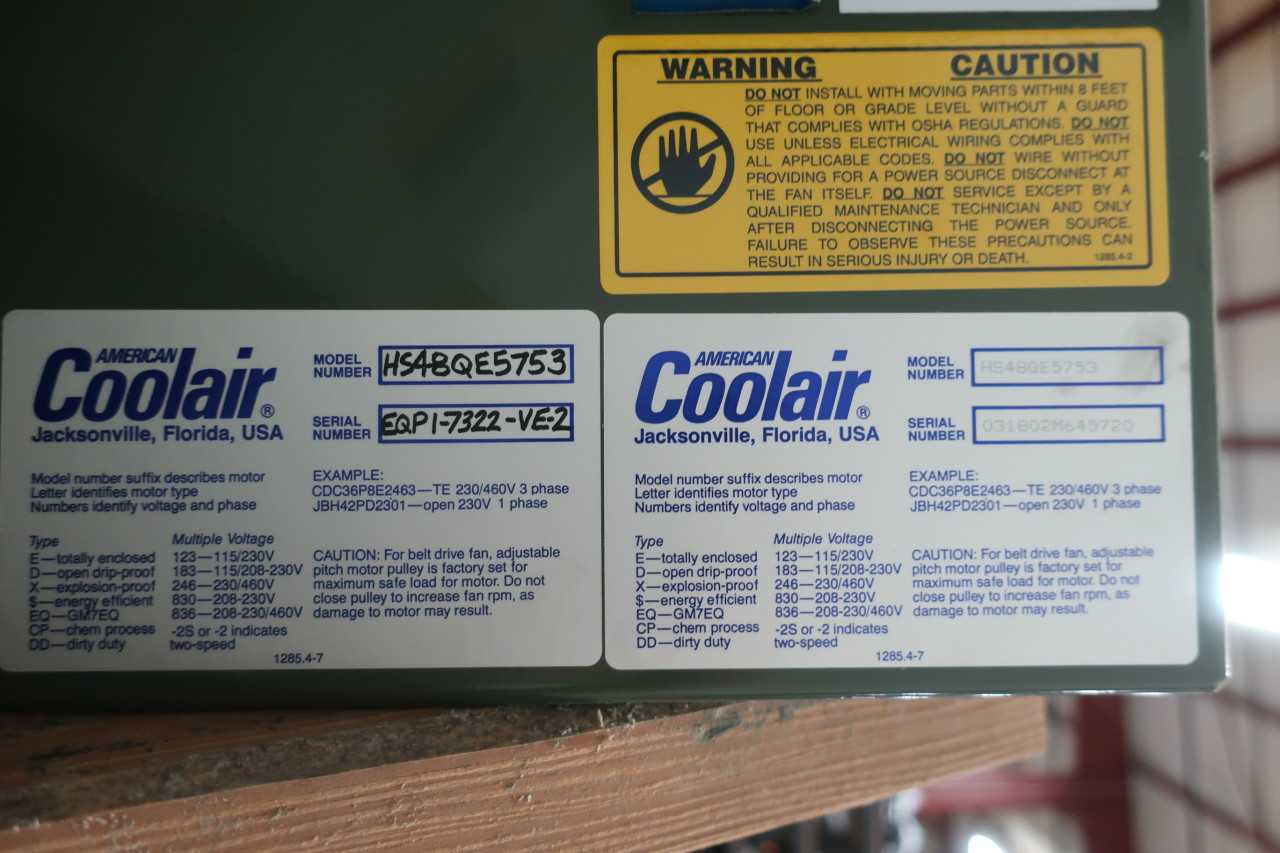 AMERICAN COOLAIR HS48QE5753 48IN 3PH 575V-AC FAN - ELECTRIC MOTORS
