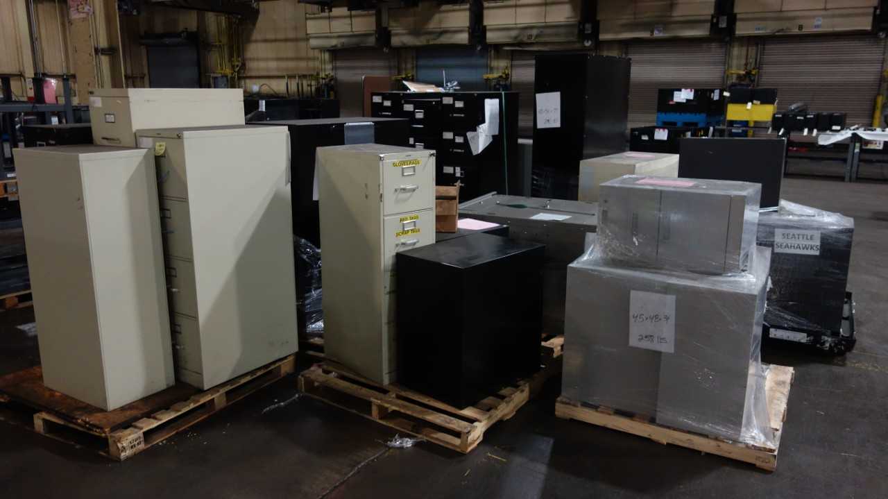 9 PALLETS OF ASSORTED STEEL FILING CABINETS, 2 DOOR CABINETS - PLANT & FACILITY