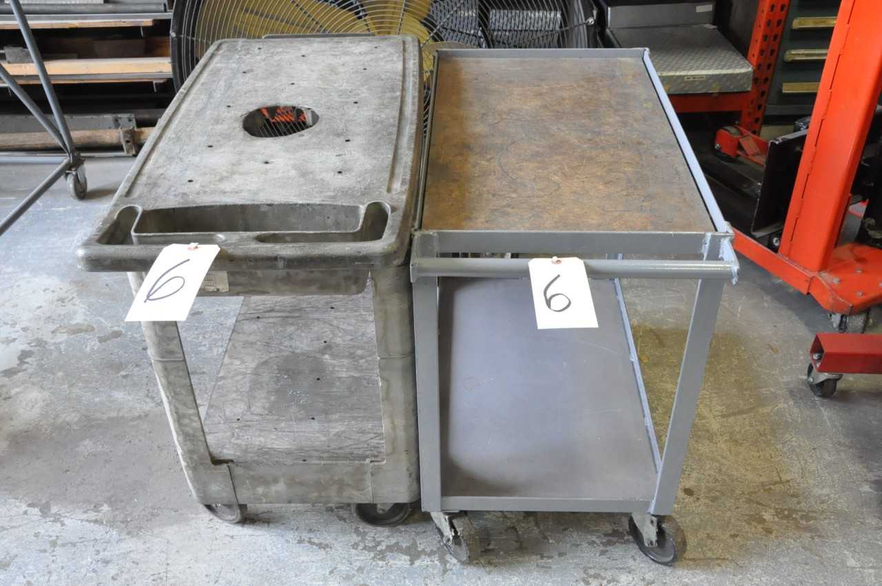 Lot-(1) Steel and (1) Rubbermaid Type Shop Carts - ROLLING CARTS