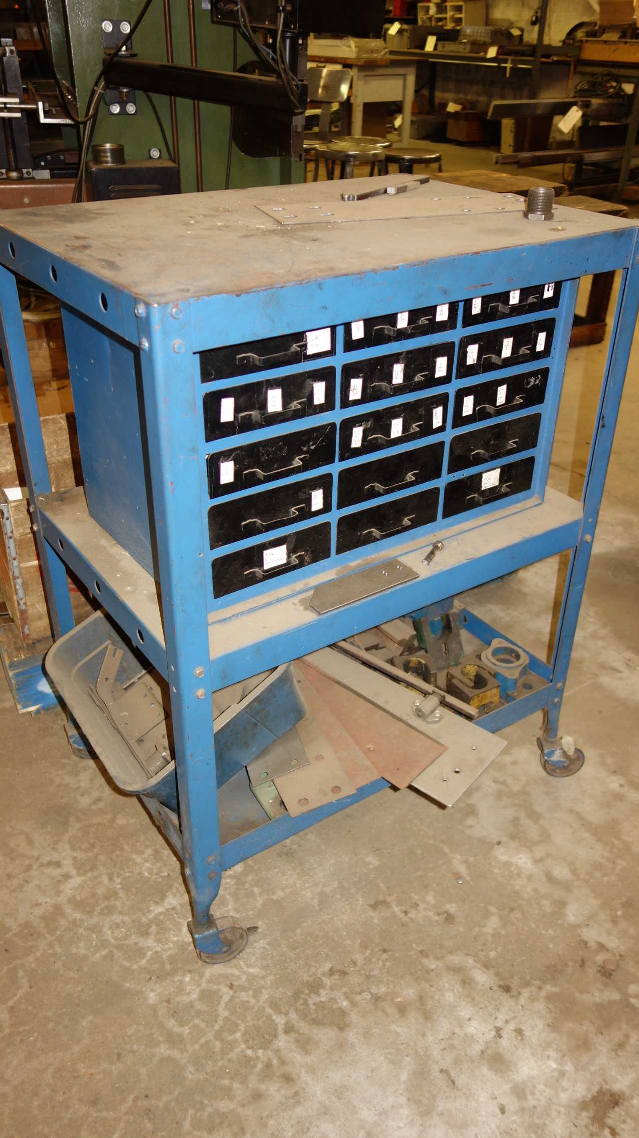 MOBILE ROLLING WORK TABLE WITH PUNCHES AND DIES FOR IRON WORKER