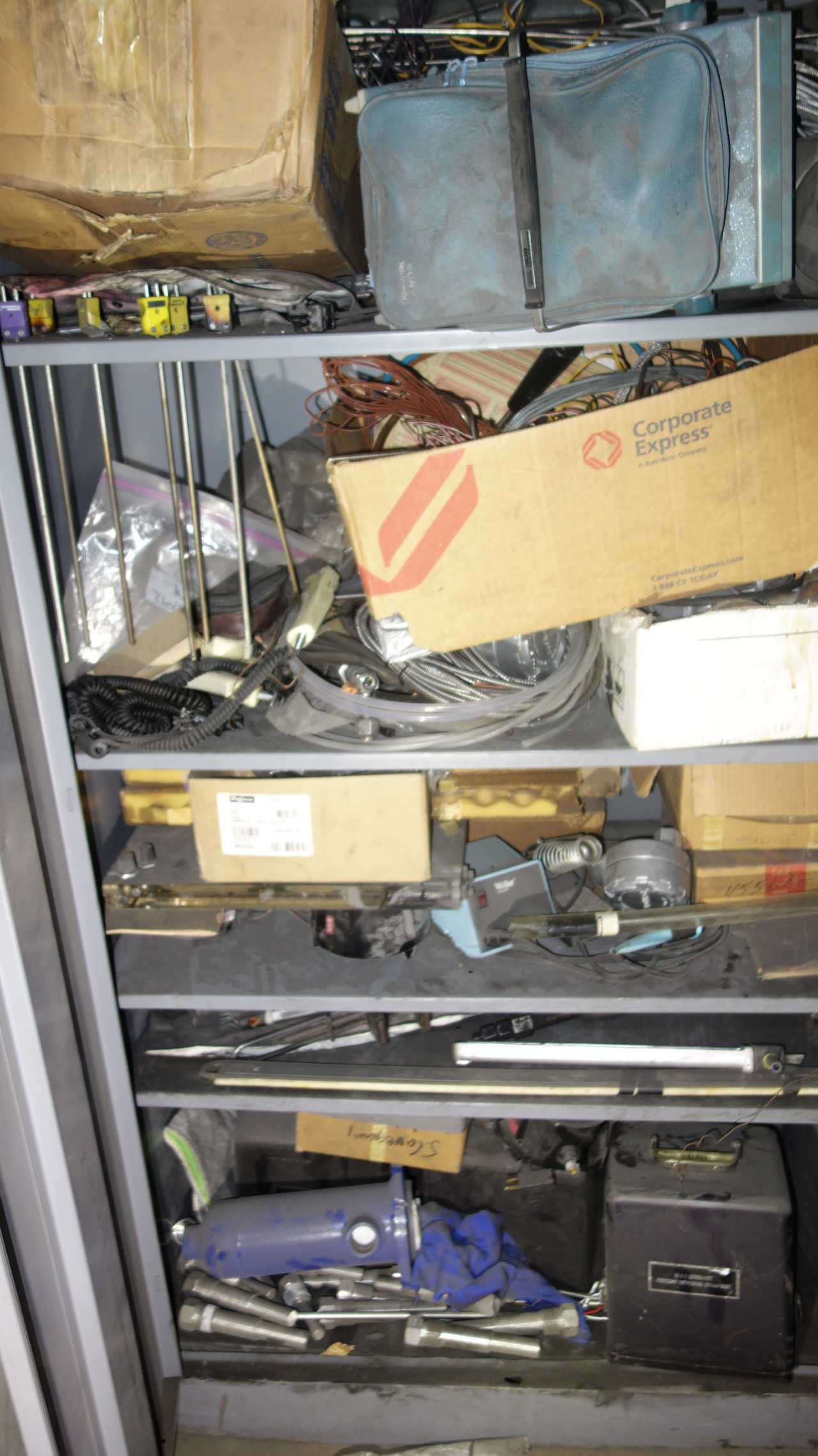 LOT OF 2 CABINETS WITH CONTENTS, TEST EQUIPMENT - INDUSTRIAL PARTS
