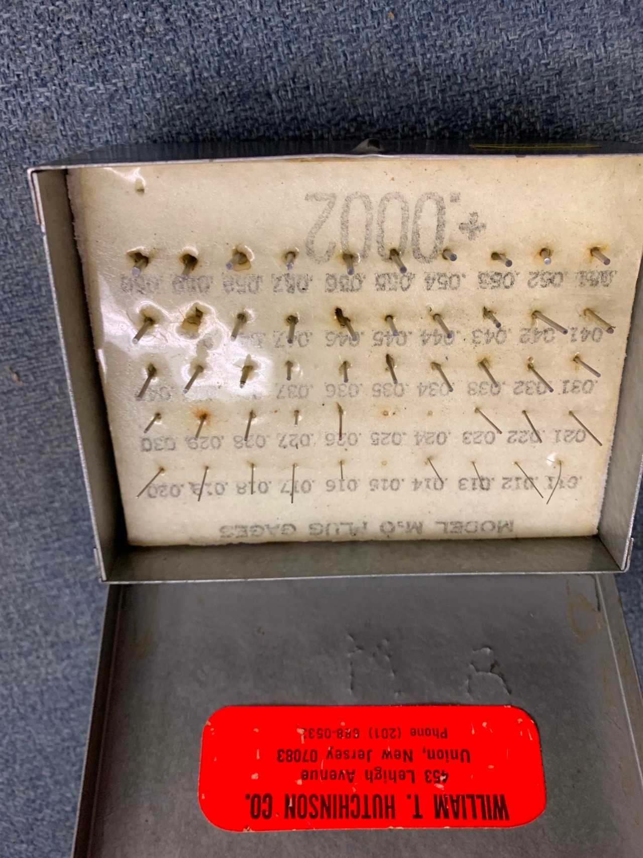 William T. Hutchinson Co. Pin Gage Set - PROCESS EQUIPMENT