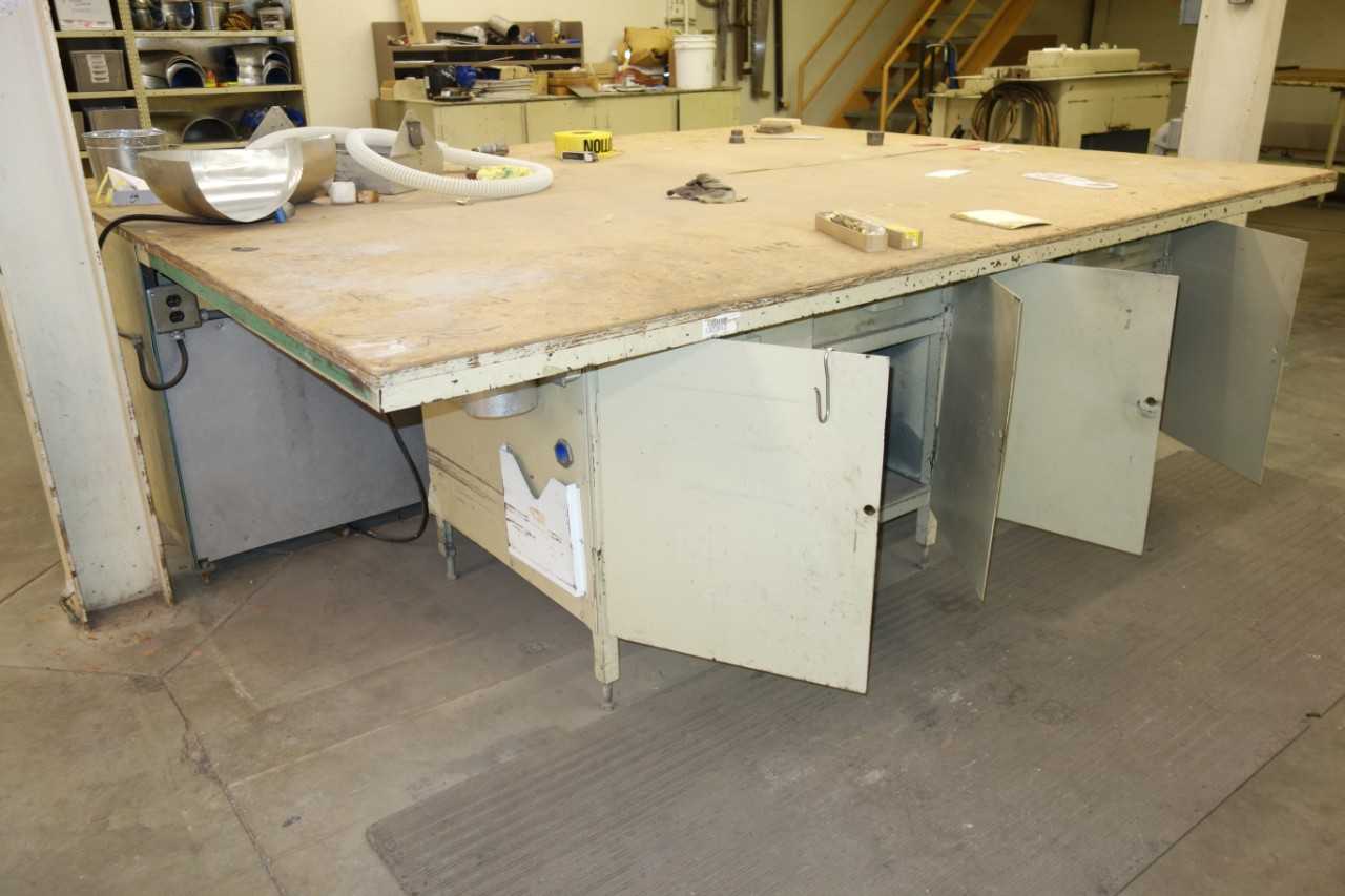 Lot of 2 Work Table with Wooden Surface and Contents 10' x 4' x 3' - MATERIAL HANDLING