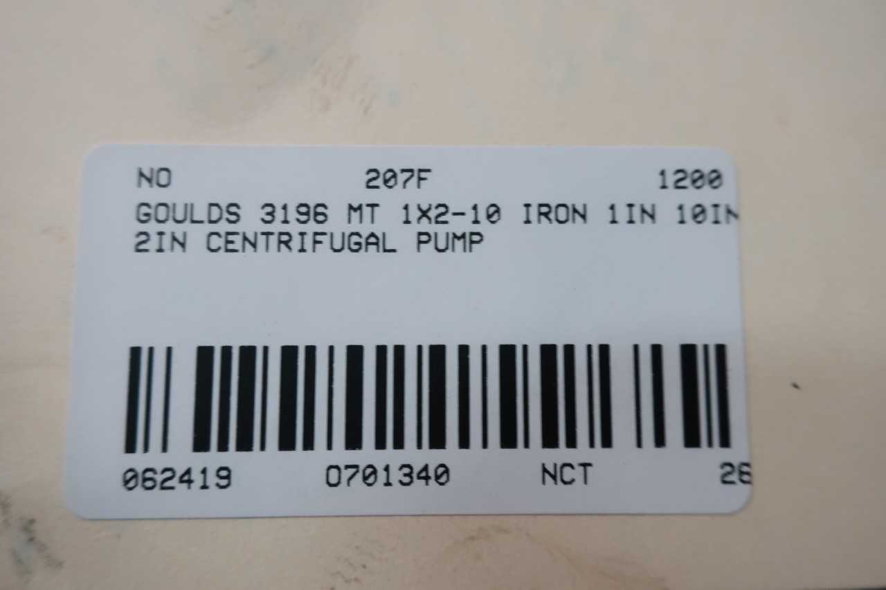 GOULDS 3196 MT 1X2-10 1IN 25GPM 10IN 2IN CENTRIFUGAL PUMP - CENTRIFUGAL PUMP