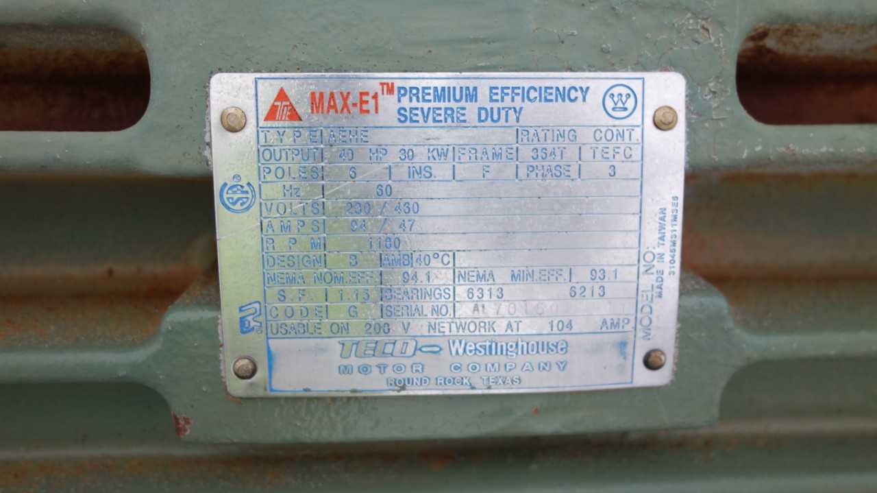 LOT OF 2 WESTINGHOUSE AC MOTORS AEHE 364T 40HP 460V-AC - ELECTRIC MOTORS